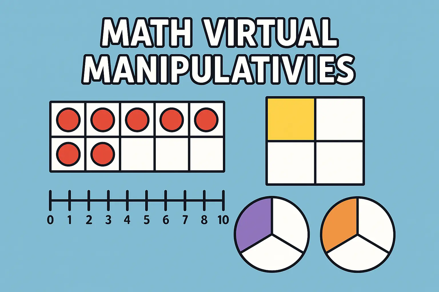 Virtual math manipulatives including ten frames, number lines, and fraction models