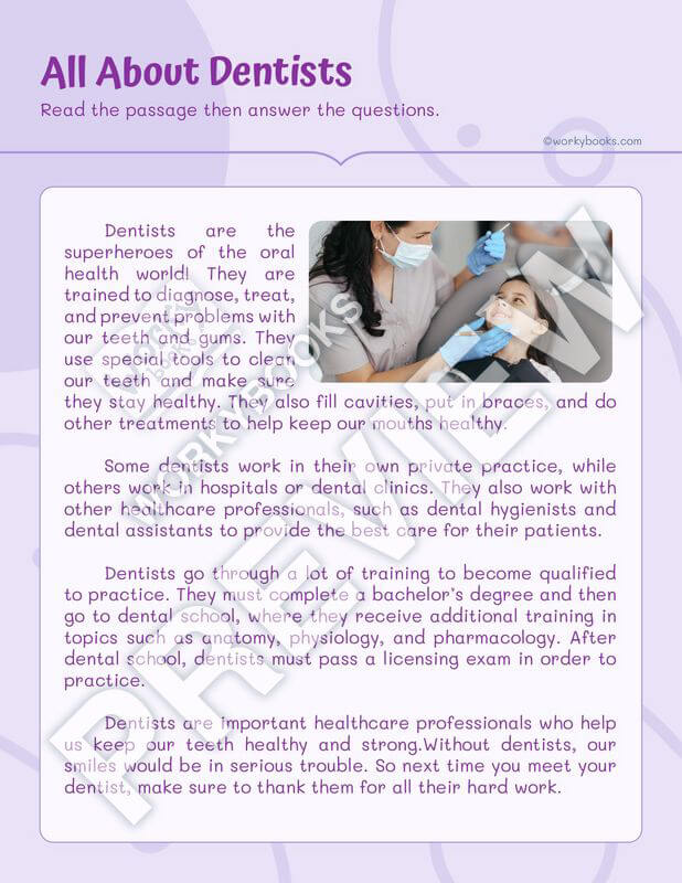 Informational Text —All About Dentists Worksheet