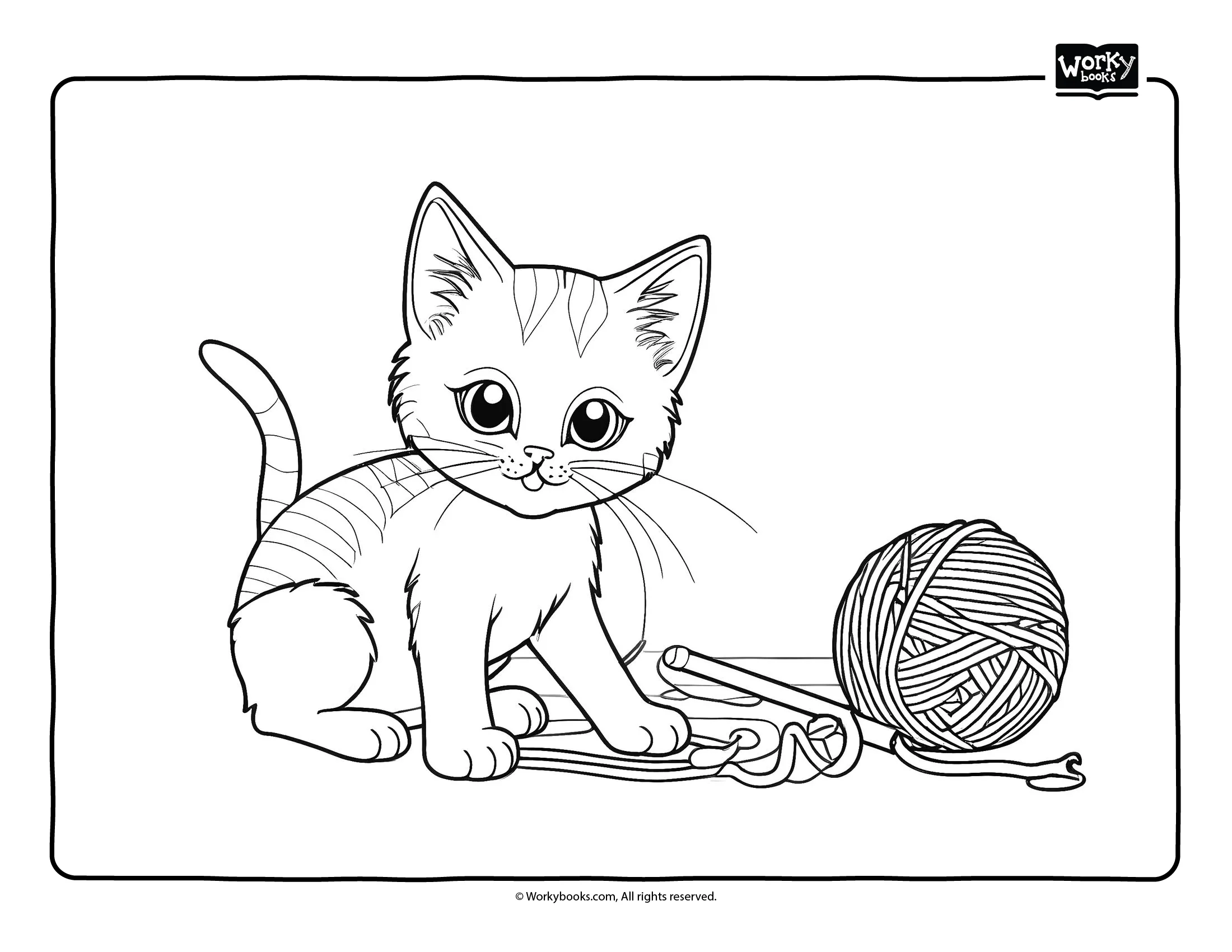 Cat playing with yarn coloring sheet
