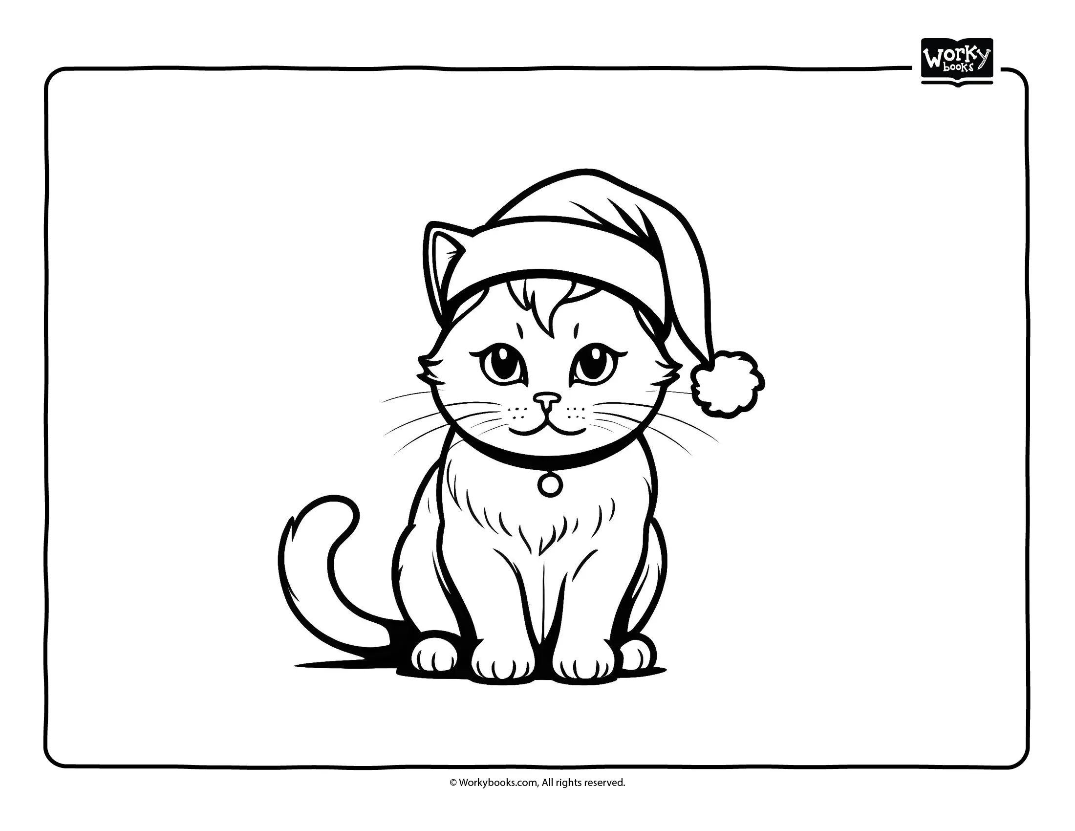 cute cat with Santa hat coloring activity