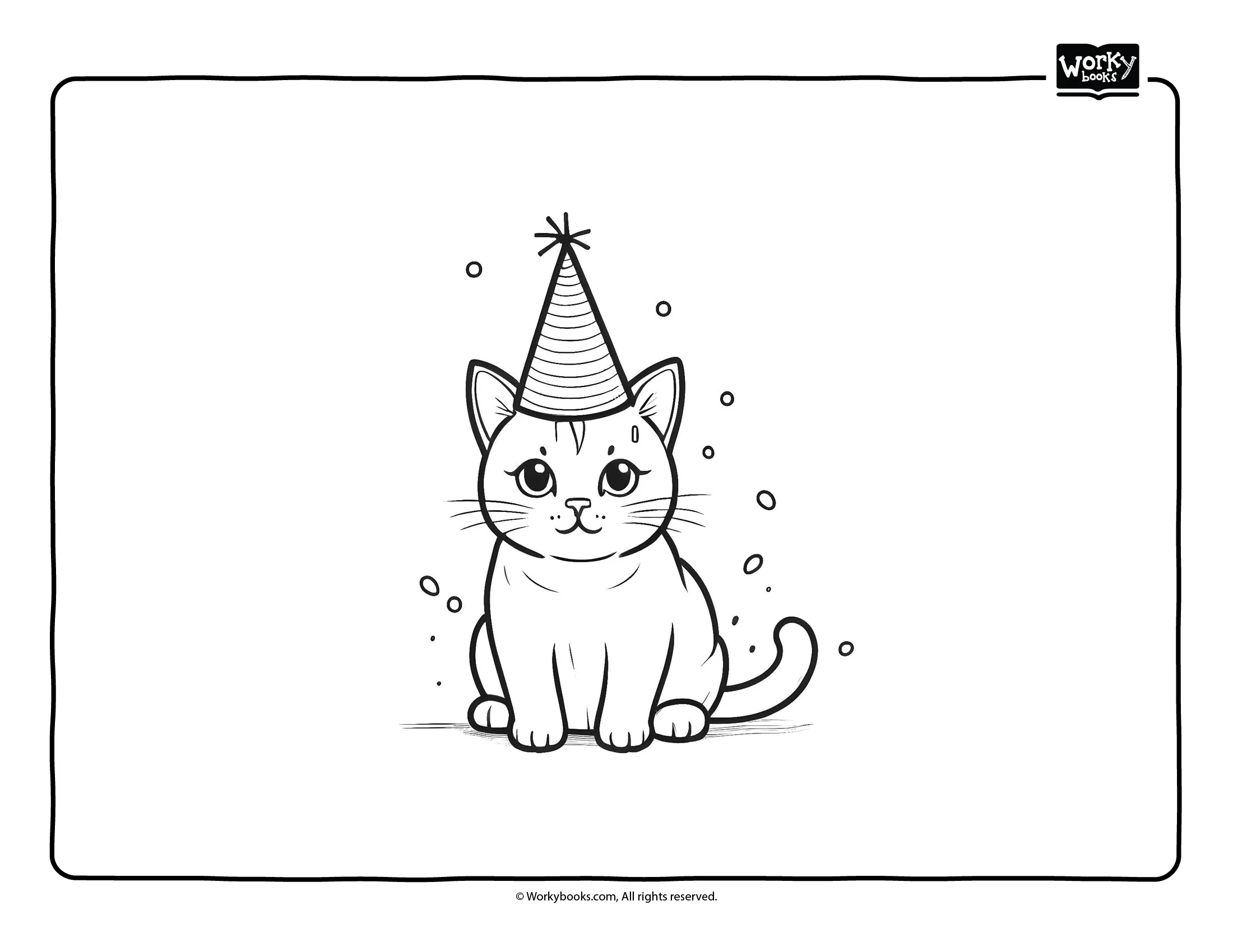 cat with party hat coloring page