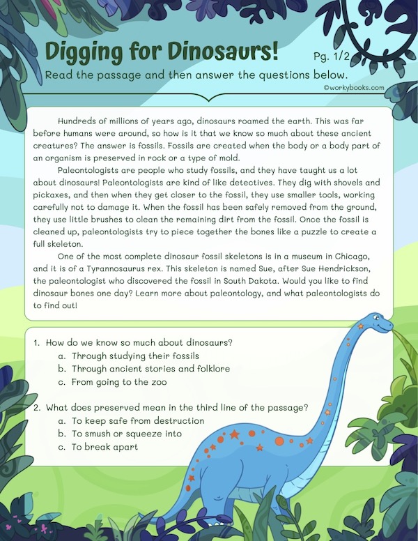 Main Idea worksheet for informational text on Dinosaurs