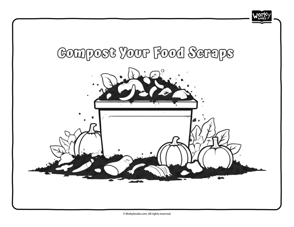 Composting food to reduce waste coloring page