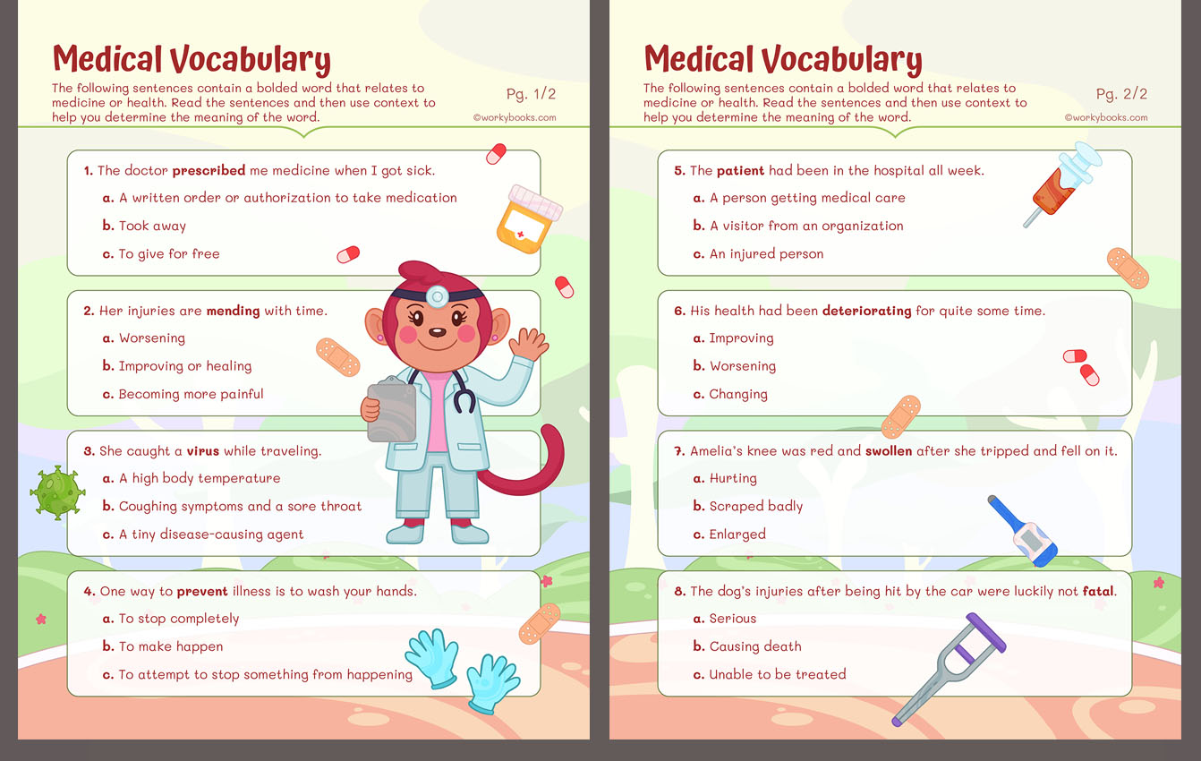 medical vocabulary worksheet