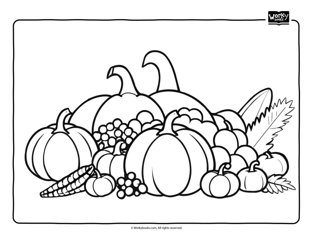 cheerful sunflowers and corn stalks coloring page
