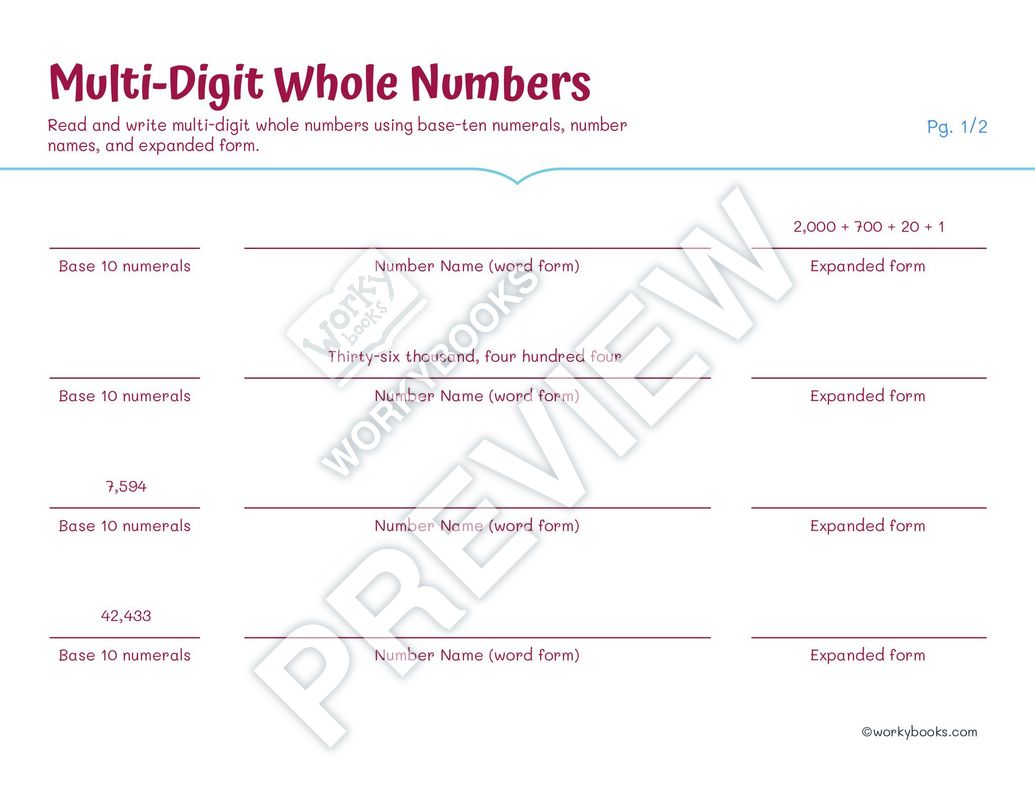 multi-digit whole numbers