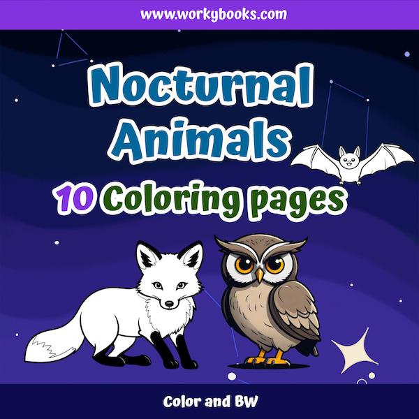 10 coloring pages for nocturnal animals 