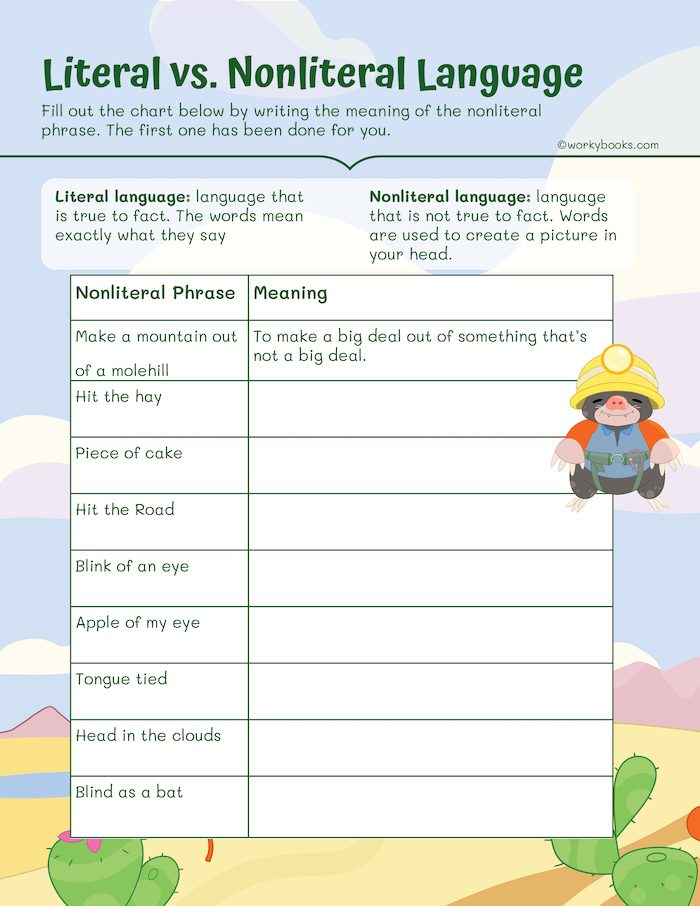 Literal vs Nonliteral Language Worksheet