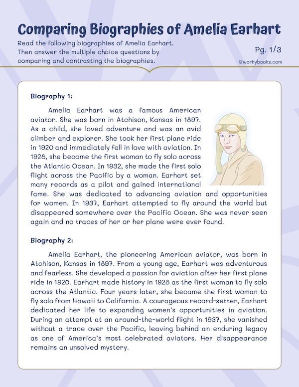 Comparing Biographies of Amelia Earhart worksheet