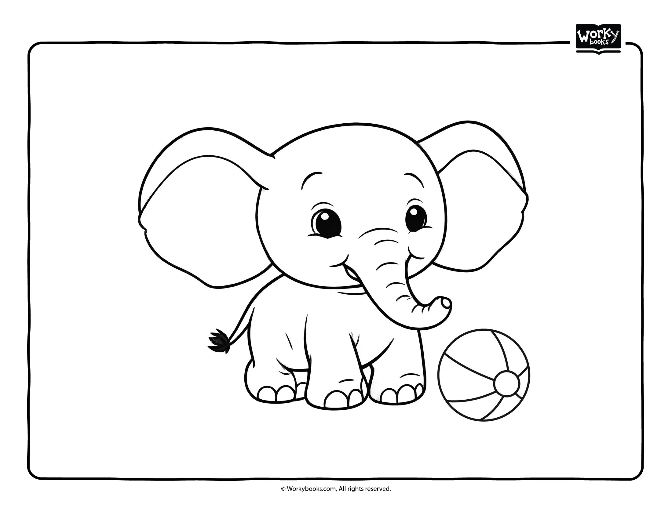Elephant Calf Playing Ball Coloring Page