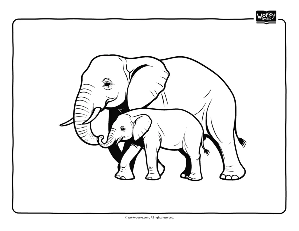 Mother Elephant and Calf coloring page