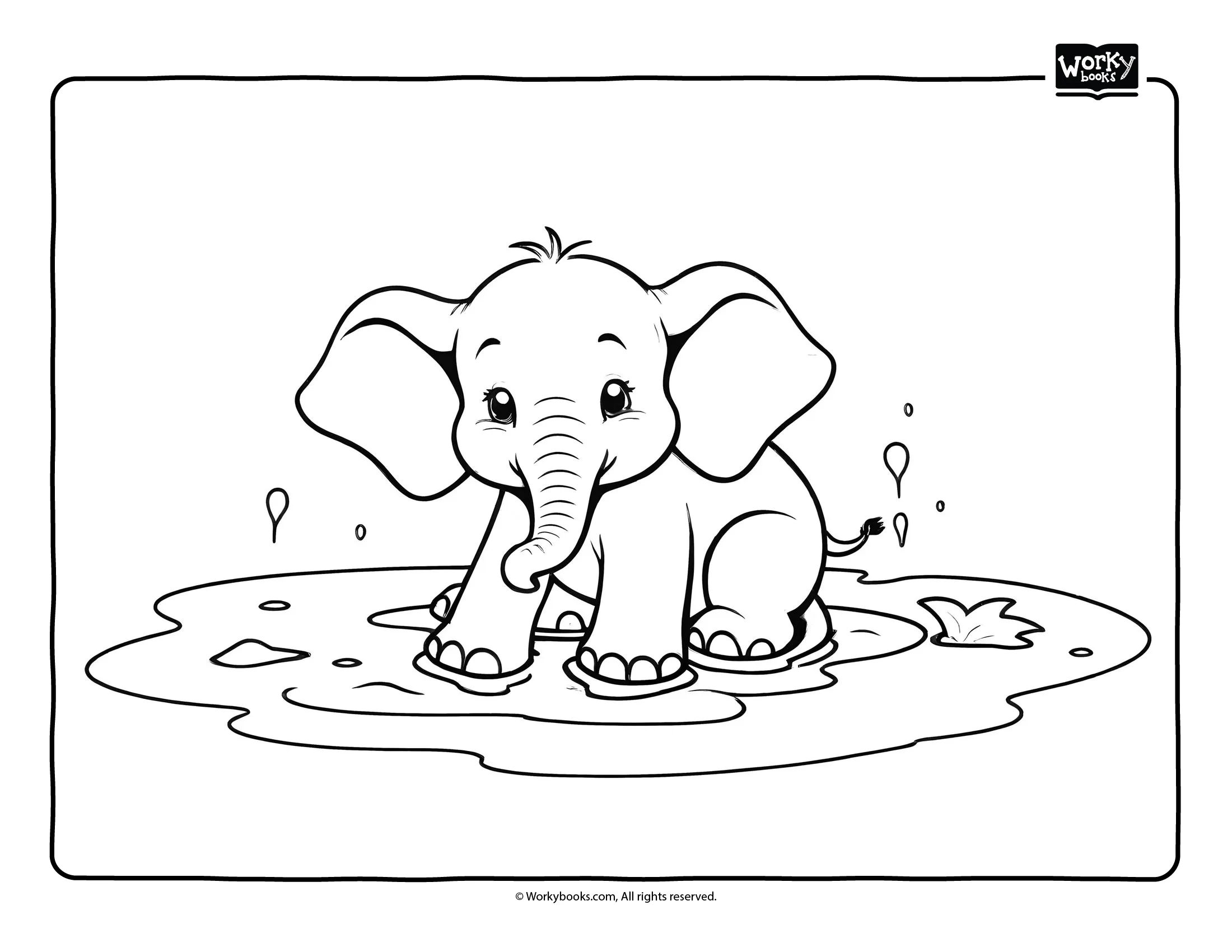 Elephant Cooling Off Mud coloring page