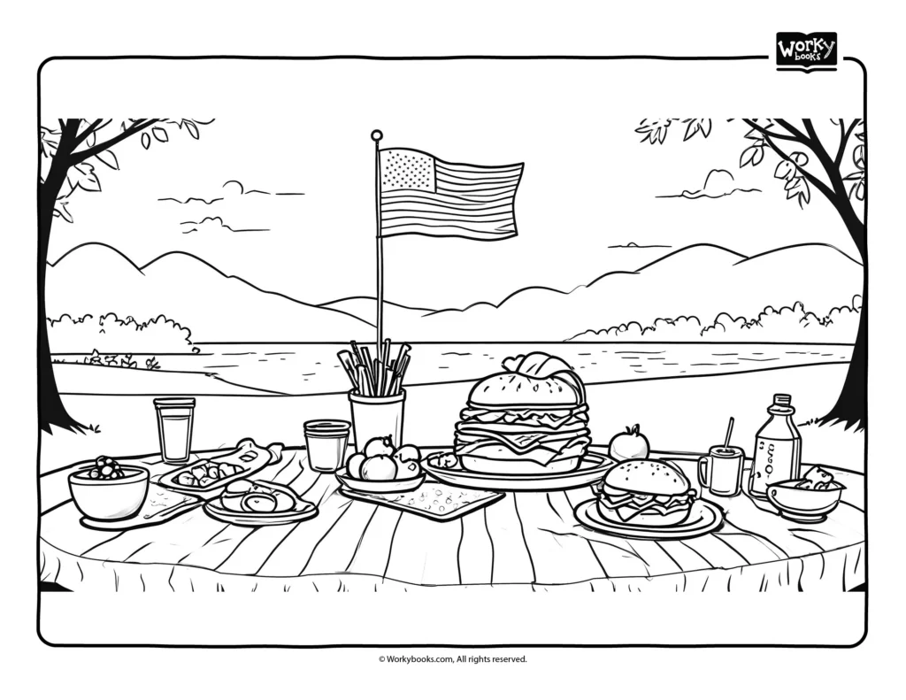 Fourth of July Picnic coloring page
