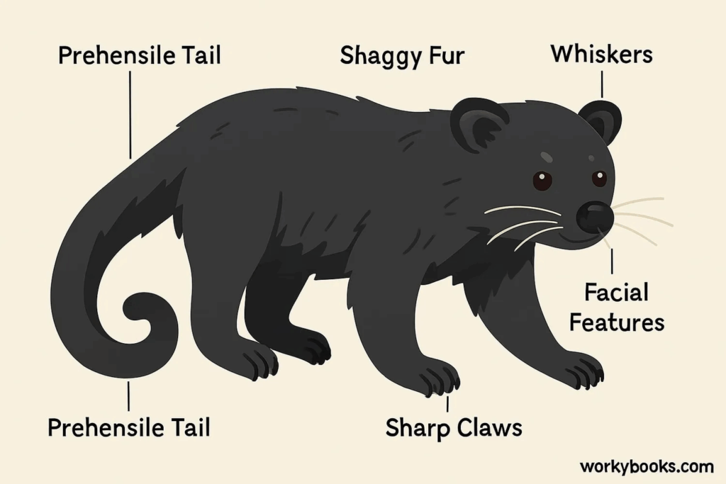 Physical features of a binturong