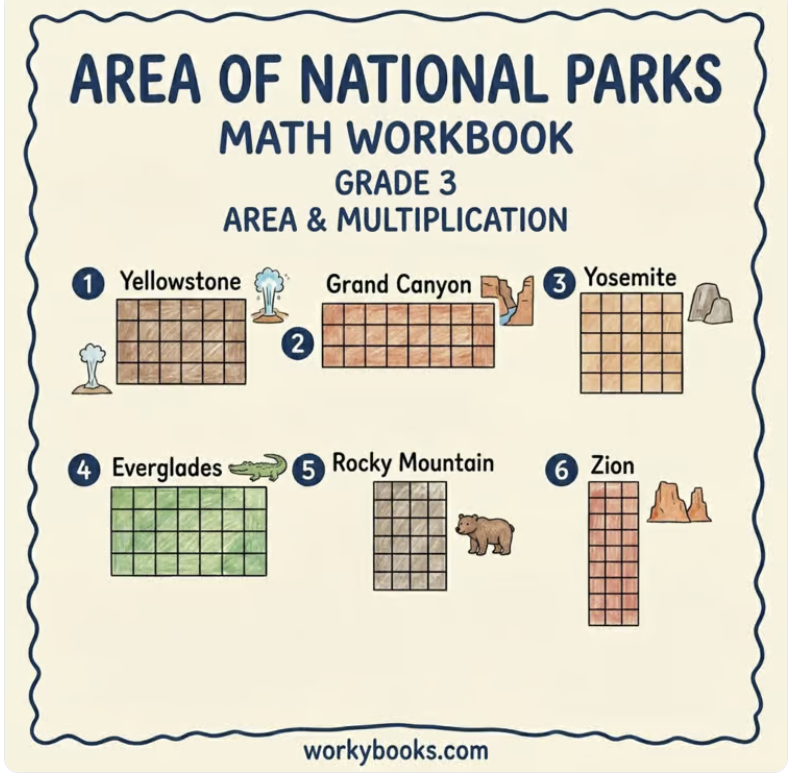This is a No prep America 250 math activities- for calculating areas of National park