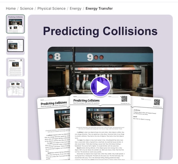 Collision Worksheets - predicting collision grade 4