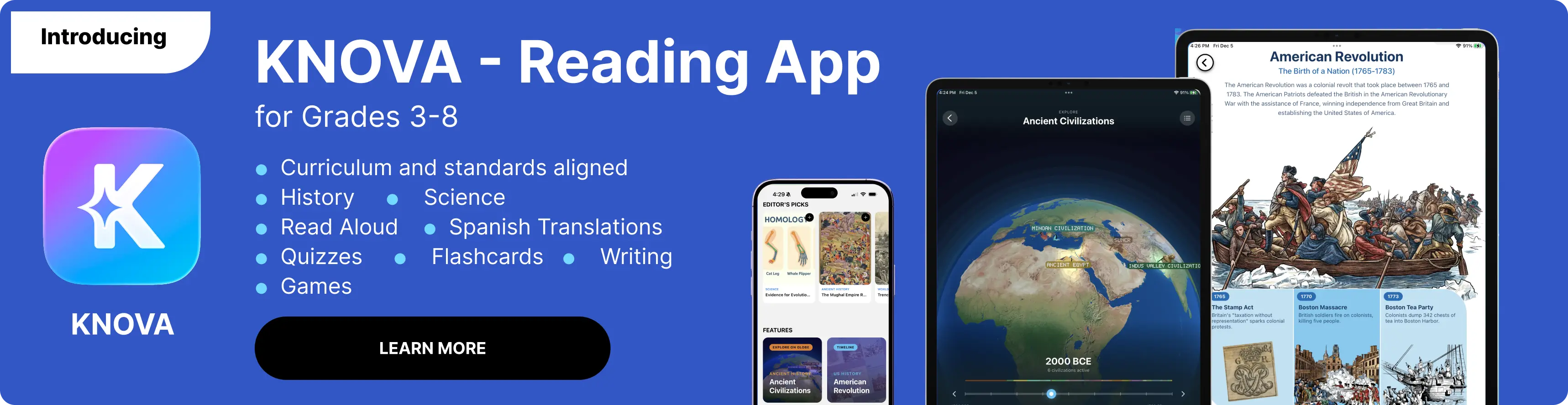 KNOVA - A free reading app with curriculum-aligned passages on History & Science