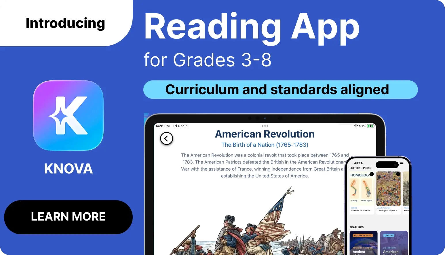 KNOVA - A free reading app with curriculum-aligned passages on History & Science