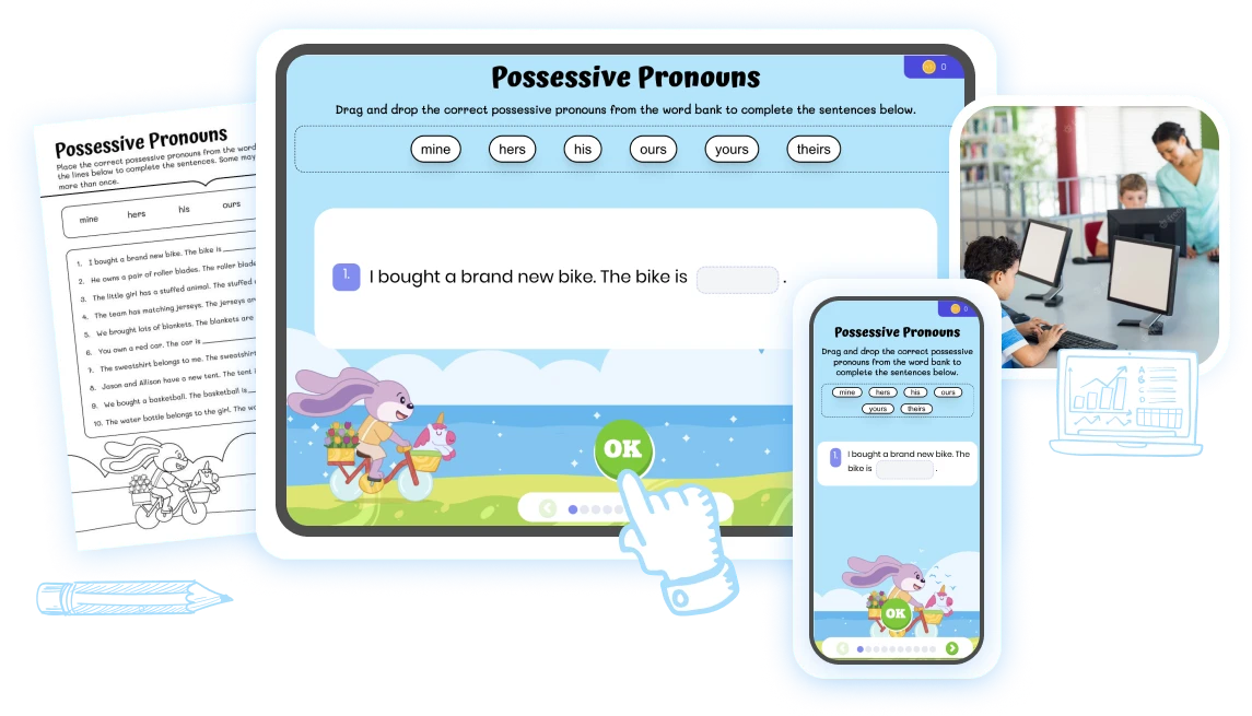 WorkyBooks interactive learning platform featuring K-8 worksheets, games, and educational resources for teachers and students